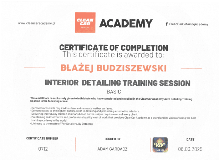 Certificate INTERIOR